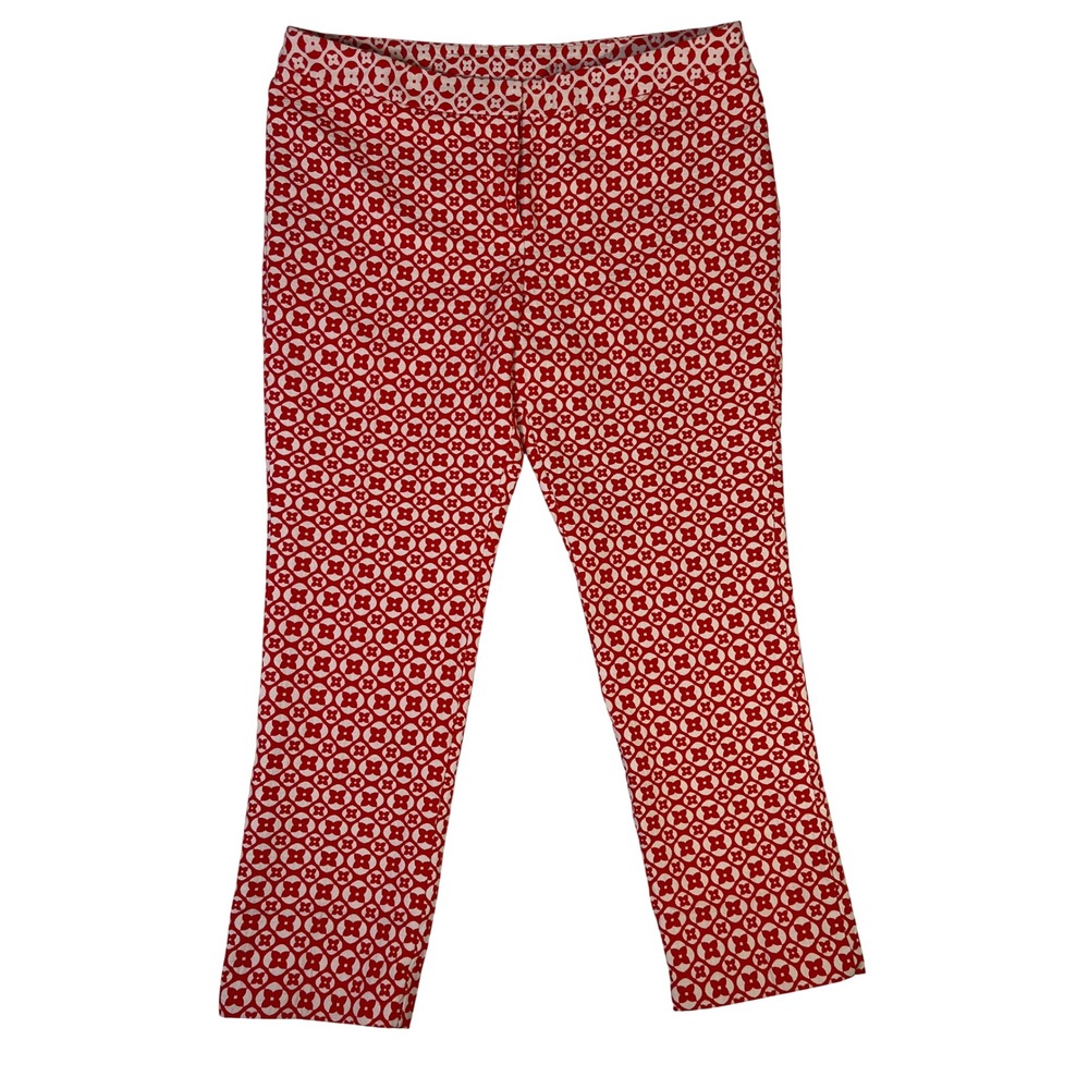 Worthington Red White Geometric Floral Cotton Straight Leg Pants Womens 14